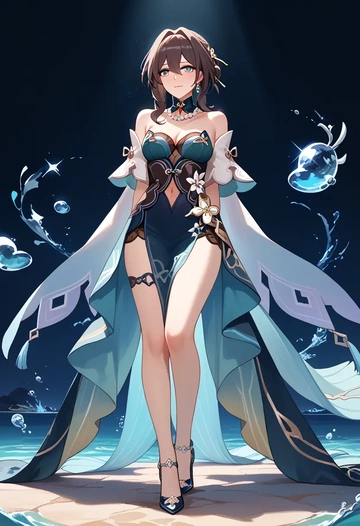 star rail,ruan mei,gown,strapless,mermaid silhouette  - AI generated anime art